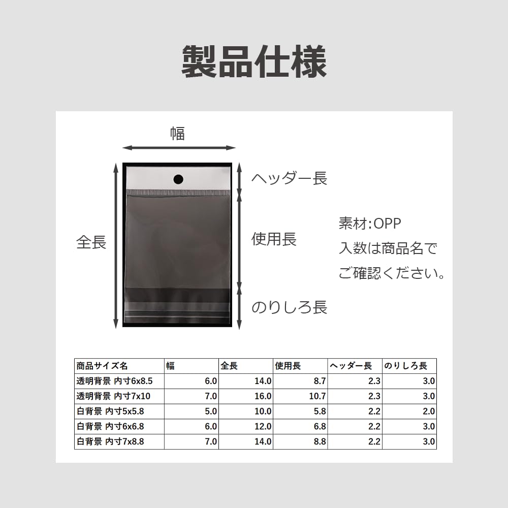 Amazon.co.jp: lifactlab. OPP袋 ヘッダー テープ付き 穴あき 透明袋