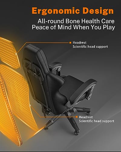 Bigzzia Gaming Chair with Heated Seat Cushion, Ergonomic Gaming Chairs with Cushion and Lumbar Support, Racing Style, Height-Adjustable Office Chair for Adults (Heating Function, Black) - Image 9