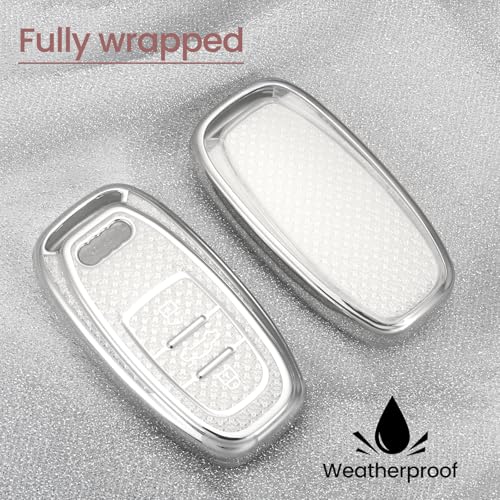 Image of Key Fob Cover for Audi, Rhinestone Wristlet Keychain Case, White | Wear-resistant TPU shell, non-stretch rhinestone wristlet, daily splash, scratch and drop protection, normal signal use