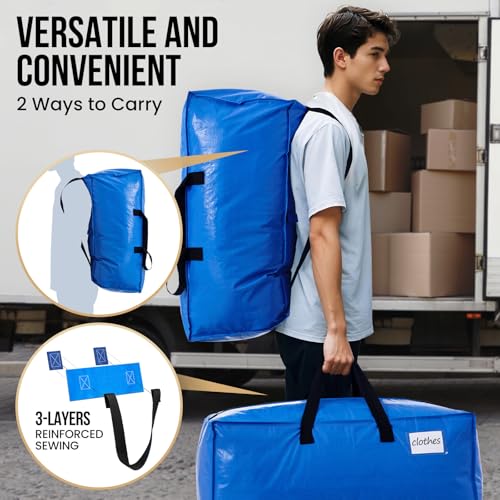 Image of TAILI Heavy Duty Moving Bags, Clothing Storage Bags with Sturdy Zipper and Strong Handles, Blue Clothes Storage Bins, Extra Large Tote for Moving Supplies, Better than Boxes (6-Pack)