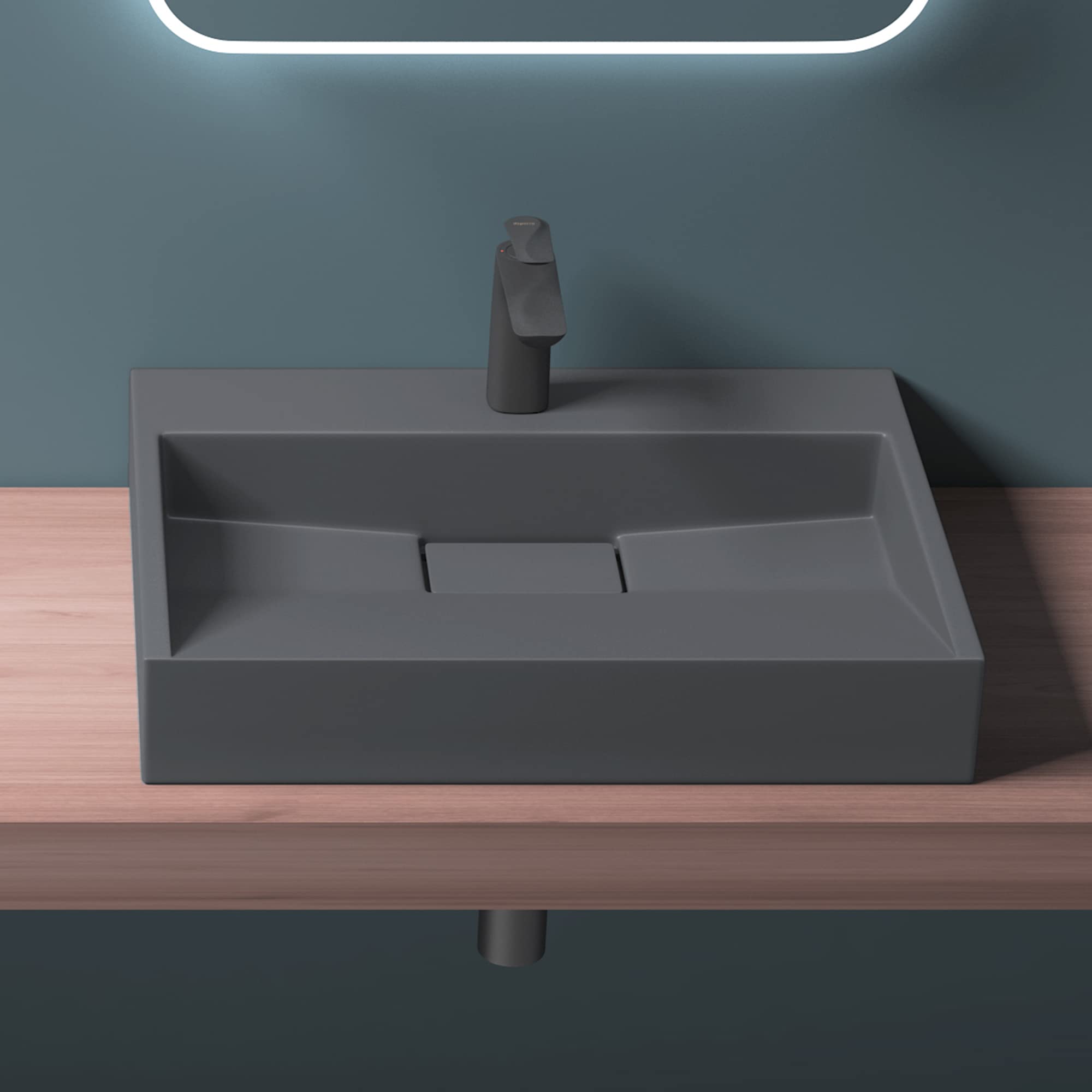 Mai & Mai 50x38x11cm Sink Col19 in matt Anthracite with tap Hole 