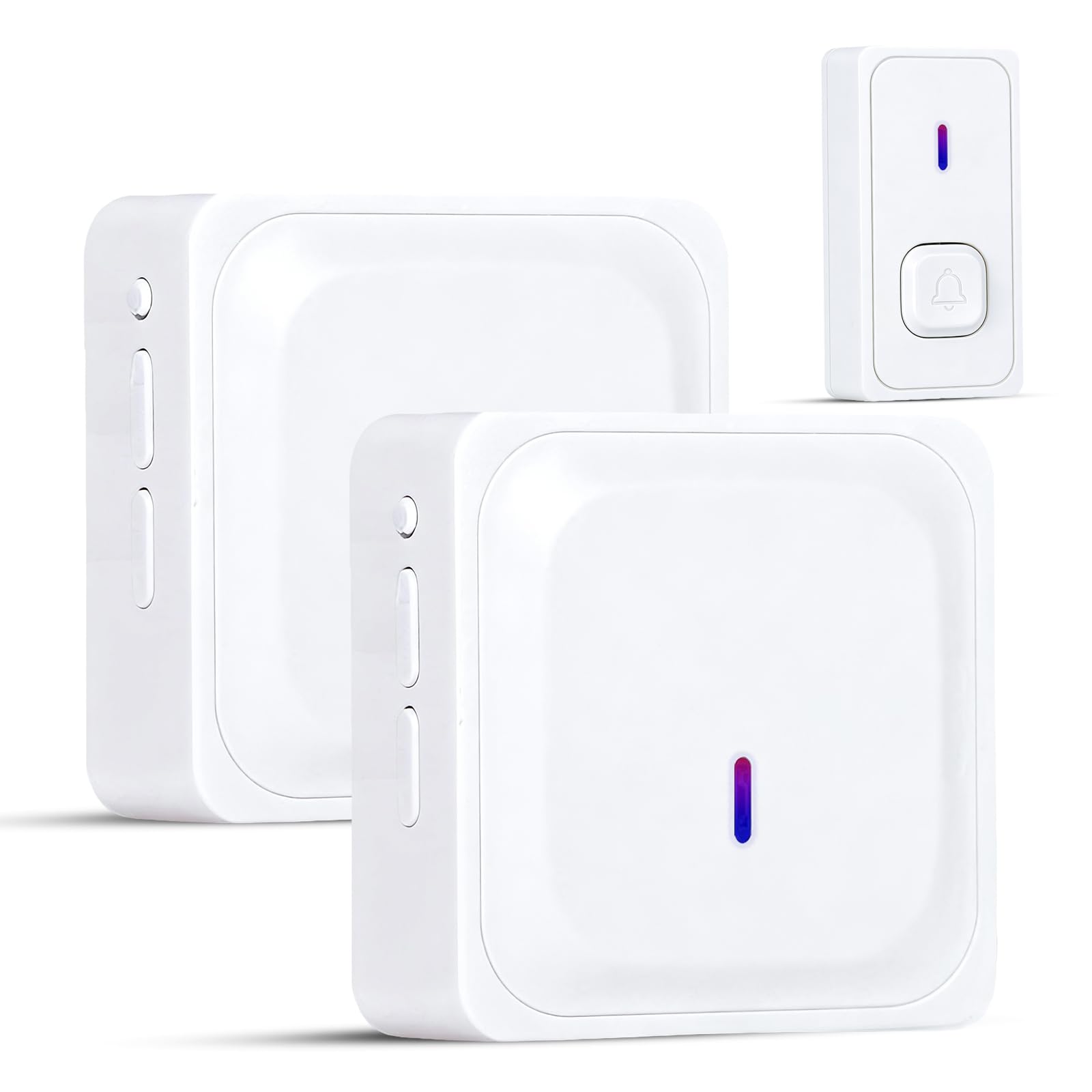Kit sonnette de porte sans fil avec 2 récepteurs et 1 émetteur - Sonnette de porte étanche à l'extérieur - Portée de 300 m - 58 mélodies - 4 niveaux de volume - Avec flash LED (blanc)