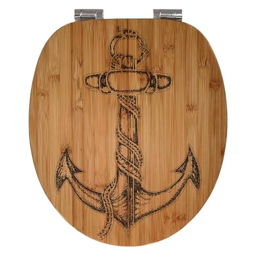 banjado® Hochwertig gravierter Design WC Sitz Bambus Absenkautomatik Anker/Toilettendeckel mit Absenkautomatik Holz/Bambus Klodeckel/WC-Sitz für alle gängigen Toiletten