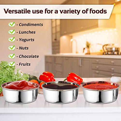 Image of Signoraware Stainless Steel Serving Bowl Set | Airtight & Leakproof | Microwave Safe | Compact & Stackable Design | Ideal for Serving, Storing & Reheating (200mlx3 | Set of 3 | Multicolour)