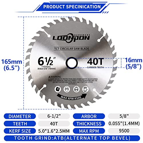 Bihoo 6-1/2-Inch Circular Saw Blades,40 Teeth Wood Cutting Disc For Cutting Hard & Soft Wood,Chipboard & Plywood,5/8-Inch Arbor #TOP1