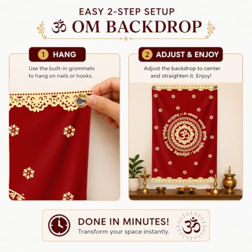 Image of SpecialYou Ganpati Decoration Setup for Home Decor with OM Red Fabric Backdrop Cloth for Decorations Pooja, Ganpati Backdrop Decoration, Mandir Decorations Items for Home