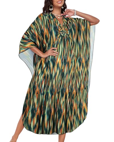 Image of Kaftan Dresses for Women V Neck Caftans Batwing Sleeve Beach Cover Ups | JILUVIN Plus Size Long Floral Print Dress, Loose Fit Maxi Casual Moomoo, Lounge House Mumu Nightgown Summer Vocation 2026