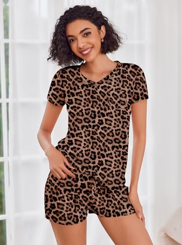 Image of Ekouaer Womens Pajama Sets Short Sleeve Pajamas for Women Sets Soft Lounge Sets Casual V Neck Sleepwear PJS