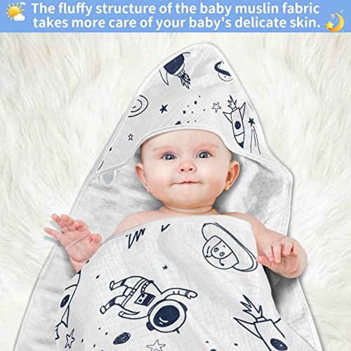 Image of Space Pattern Baby Towel 100% Cotton Hooded Towels 30x30 Inch Ultra Soft and Absorbent Bath Towels for Babies, Perfect for Boys Girls