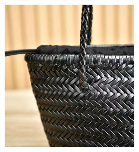 Top Layer Cowhide Hand Knitting Woven Shoulder Bag Vintage Leather Vegetable Basket Travel Beach Tote Bag(A4 White)2