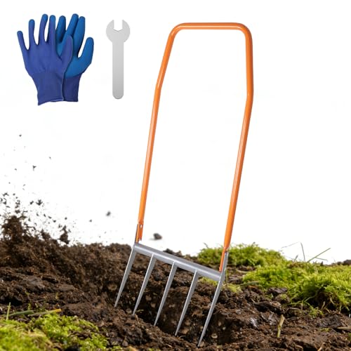 EFUTURETIME Forca Vanga con 5 Denti Doubleshaft 135cm | 50cm Larghezza di Lavoro | Lunghezza Dei Denti 25cm | Allentamento Ottimale e Ventilazione Delle Aiuole