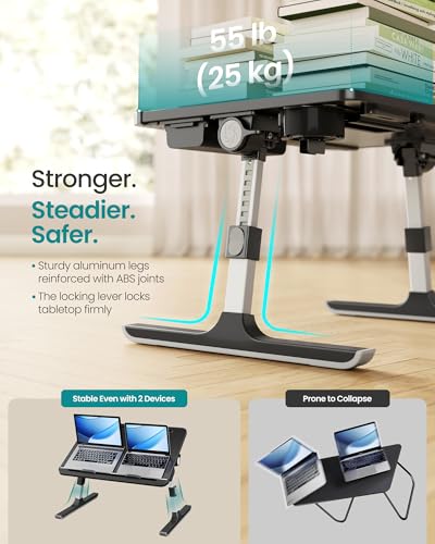 Image of SONGMICS Bed Laptop Desk, Foldable Bed Desk for Laptop, 15.7 x 22 Inches Large Desktop, 120 Stepless Tilt, Adjustable Height, Cup Holder, Tray, Portable Bed Sofa Table, Ink Black ULLD113BC01
