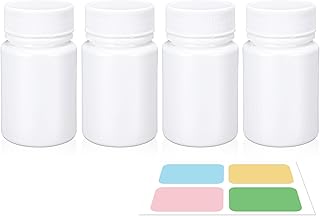 UMETASS White Pill Bottle, Empty Medicine Bottles with Screw Caps for Pills Capsules Vitamins, Food Grade Plastic Medicine Containers with Labels for Travel (1.7oz/50ml, 4 Pcs)