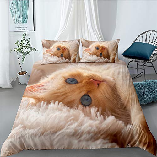 AYMAING Juego De Funda NóRdica 3 Piezas, Juego De Cama con Motivos De Gatos Microfibra Transpirable Suave con Funda NóRdica Fundas De Almohada Cama De Bebé NiñOs NiñA NiñO