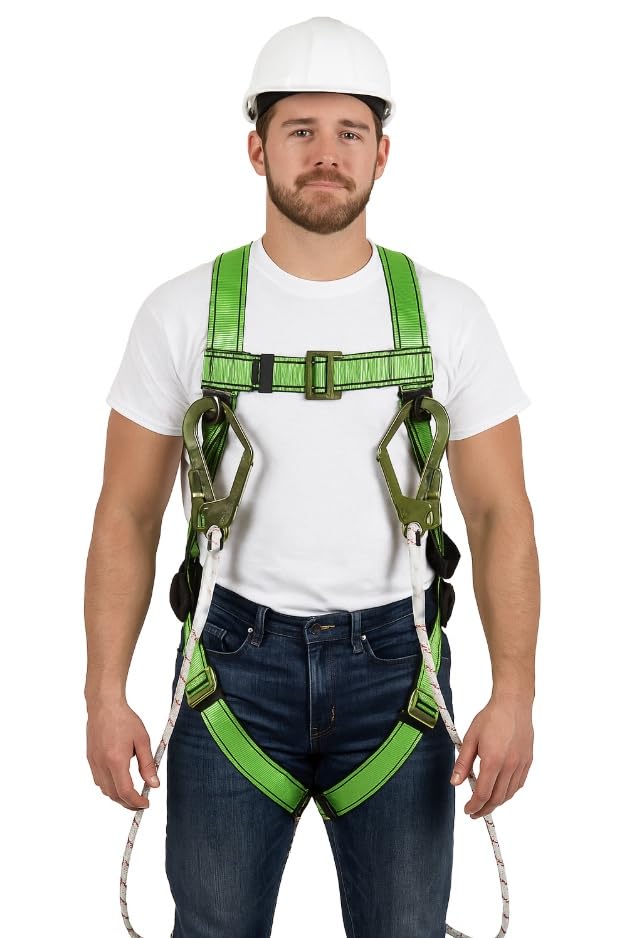 CF IND Full Body Safety Harness, Industrial Fall Protection Equipment with Double Rope and Hooks, Heavy-Duty Construction Safety Belt, Height Work PPE Kit-image-45