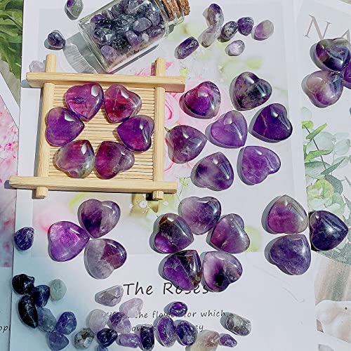 Image of QINJIEJIE 20 PCS Amethyst Heart Crystal Purple Healing Crystals Natural Cute Stones Pocket Healing Palm Love Bulk Set Wholesale Reiki Energy Balancing Meditation Valentine's Day Gift