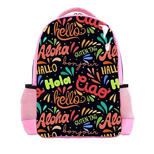 Hej olika språk tryck skola bokväska för flickor pojkar, reseryggsäck ryggsäck ledig dagväska laptopväskor för män kvinnor