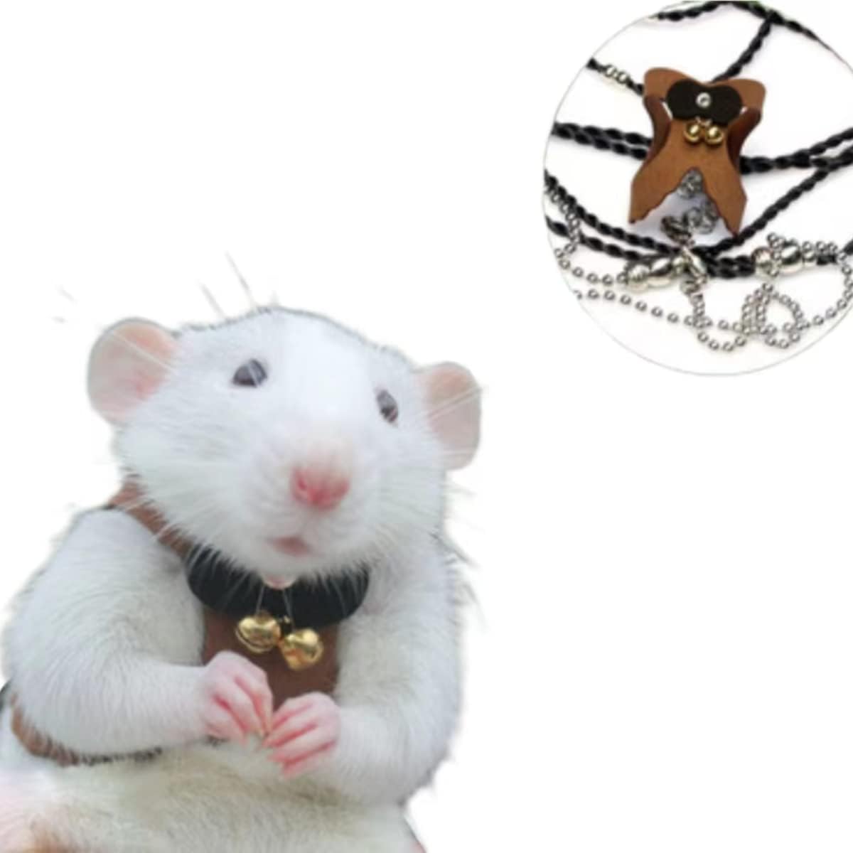 Chipmunk Traction Rope Strap Anti-Biting Chain Rope, Adjustable Vest, Small Animal Walking Harness with Lead Leash for Hamster Gerbil Rat Mouse Ferret Chinchilla (Brown)