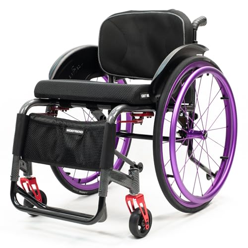 Sunyongfly スポーツ車いす、軽量大人用車いす、ワイドシート付き取り外し可能車いす、大人・高齢者用パープルホイール(Seat width: 44cm,B)