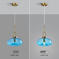 Vista 7 de Light Blue Glass Pendant Lights Kitchen Island Gold Pendant Light Fixtures Adjustable Height Modern Pendant Lighting for Bedroom Dining Room (1-Pack)