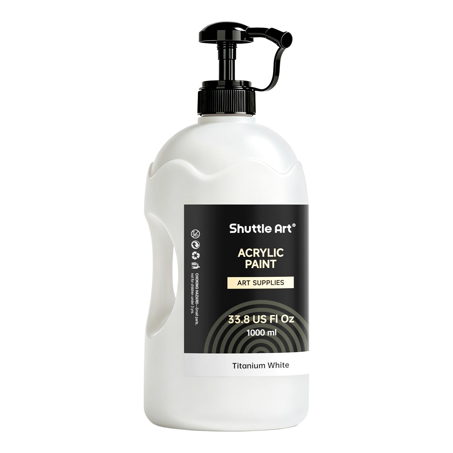Shuttle Art White Acrylic Paint, 33.8oz/1000ml Large Capacity Pump Bottle with Cover, Fast Drying Non-Toxic, High Coverage Titanium White Acrylic Paint for Kids, Artists, Students & DIY Crafts