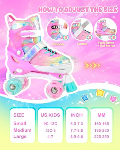 Image of NEMONE Unicorn 4 Size Adjustable Light up Roller Skates for Girls, Pink Skates for Toddlers, Beginner Kids Roller Skates Indoor Outdoor (Unicorn S New)