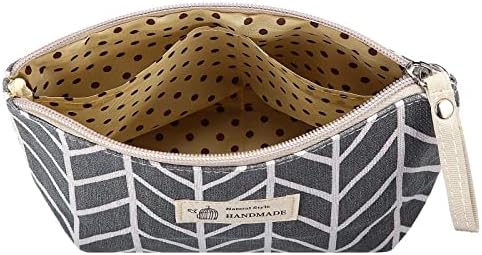 4 Pieces Canvas Cosmetic Bags Set Printed Makeup Bags with Zipper Multi-Functional Canvas Travel Pouch for Women Girls Vacation Travel Toiletry Bag, 4 Styles (Arrow, Plaid, Tree, Leave, Small)