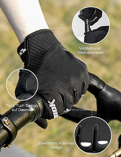 Foto von KUTOOK Fahrradhandschuhe Herren Mit Gel Vollfinger MTB Handschuhe Fahrrad Bekleidung Schwarz XL