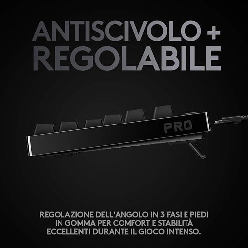 Logitech G PRO Tastiera gaming meccanica, ultraportatile senza tastierino numerico, cavo micro-USB rimovibile, tasti con retroilluminazione RGB LIGHTSYNC da 16,8M di colori, US Intl, PC/Mac - Nero - 8