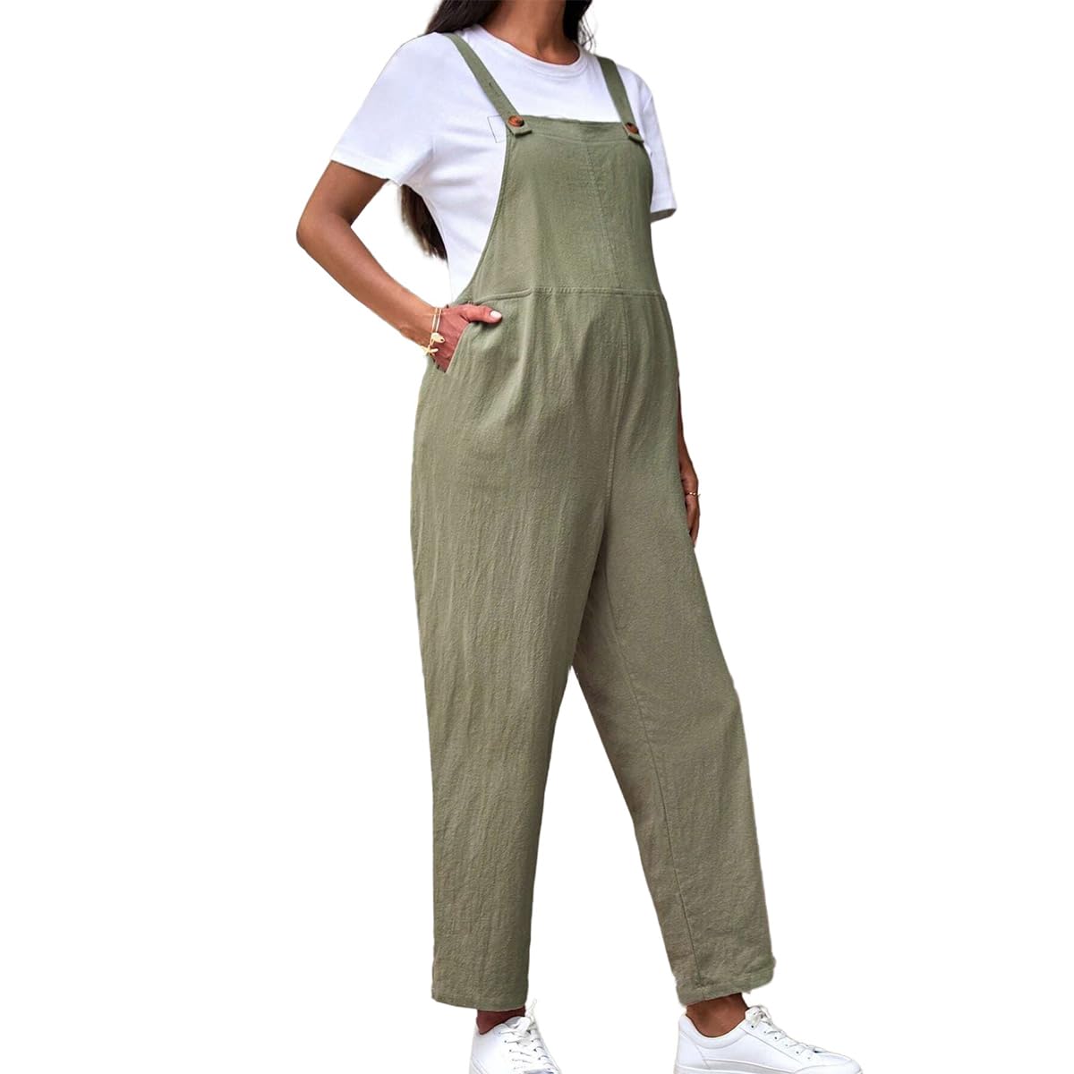 Tuta premaman in vita regolabile pantaloni salopette casual in cotone allentato