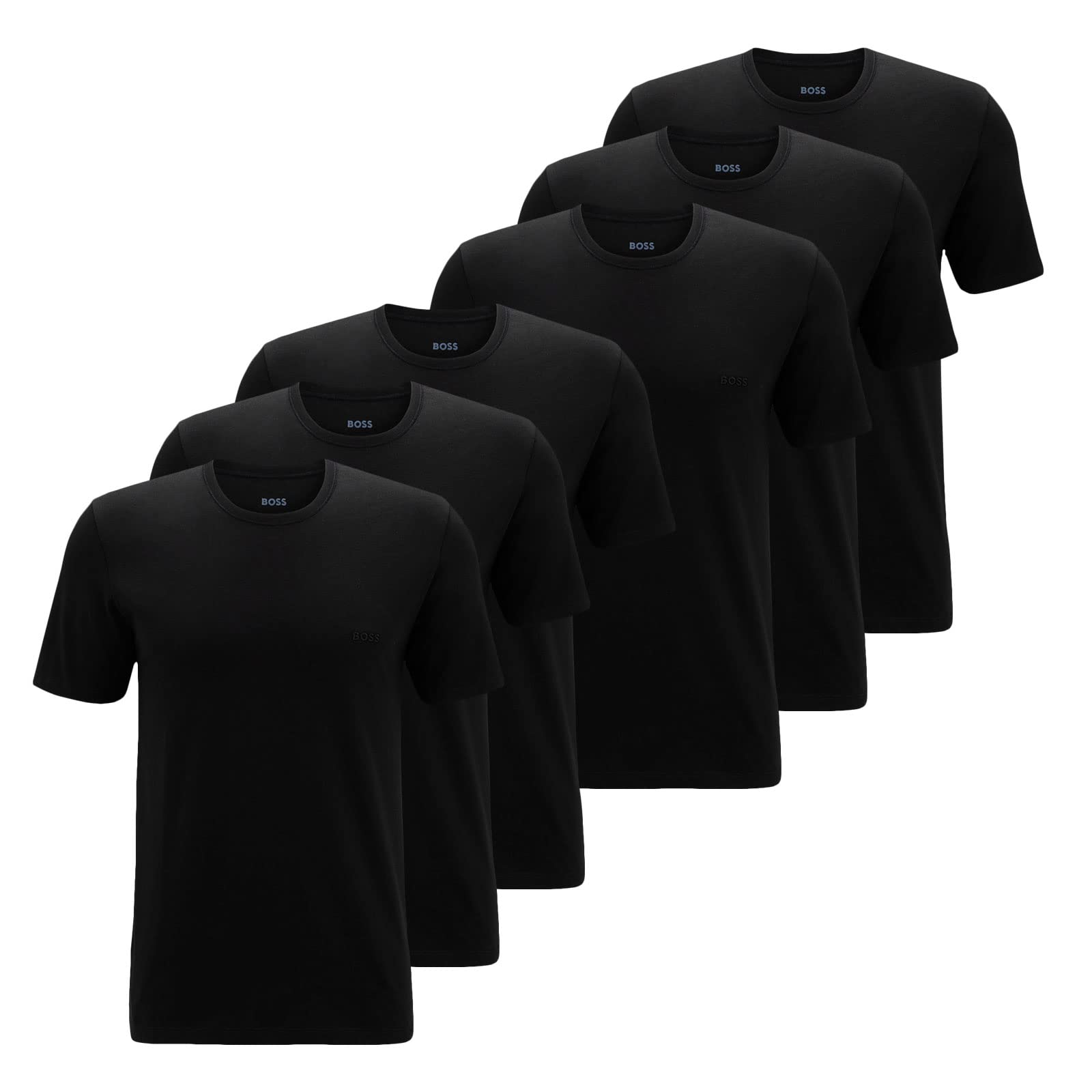 BOSS Męskie klasyczne T-shirty z krótkim rękawem, Pure Cotton Crew-Neck, 6 sztuk, kolor: czarny, artykuł: -001 Black, rozmiar: 2XL, 001 czarny.