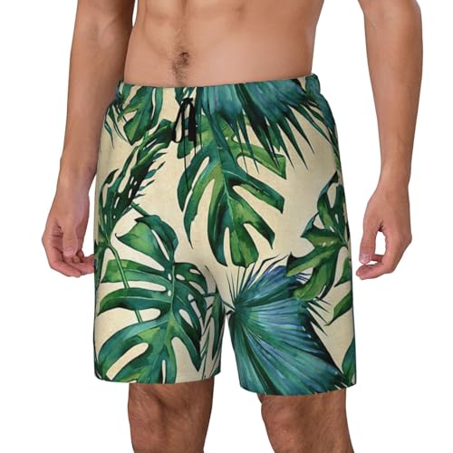 Green Banana Leaves Print Swim Trunks Men Beach Pants Swimwear Beach Shorts with Pockets for Surfing Swimming2