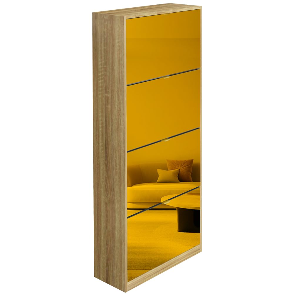 BAKAJI Scarpiera con Ante a Specchio Ribaltabili, Porta Scarpe con Ripiani a Ribalta e Maniglie, Struttura Salvaspazio Design Moderno, Ideale per Soggiorno, Ingresso, Salotto, Ufficio (4 Ante Bronzo)