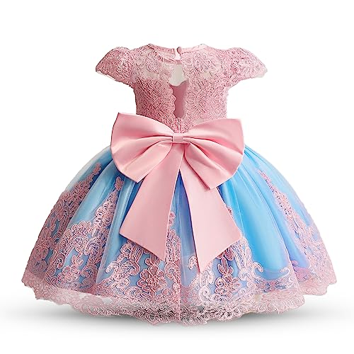NNJXD Vestido de noiva de princesa de flores com bordado de renda para meninas, 2025 rosa e azul