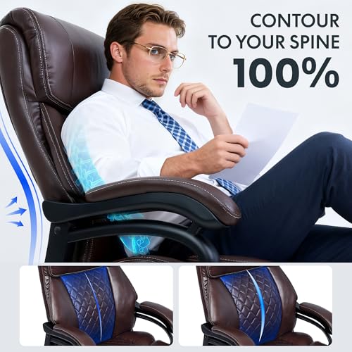Image of FLEXISPOT 500lbs Big and Tall Office Chair for Heavy People, High Back Heavy Duty Computer Chair with Stable Armrest 1D Lumbar Support, Desk Chairs for Working Gaming Relaxing, PU Leather, Brown