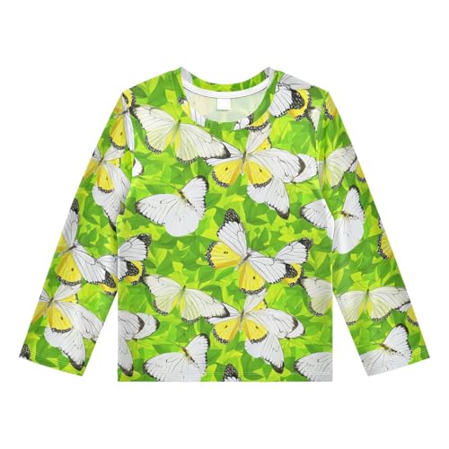 Butterfly Leaves Yellow Green Boy's Rash Guard Swim Shirt Long Sleeve Sun Shirt for Kids Toddler UPF50+ 4T
