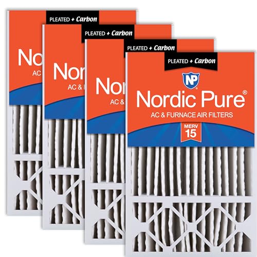 Image of Nordic Pure 16x25x5 Pleated MERV 15 Plus Carbon Air Filters 4 Pack | Actual Size: 15 3 /4 x 24 3 /4 x 4 3 /8 Honeywell Replacement Made in USA, Pro Strength Filtration, Pet & Odor Control