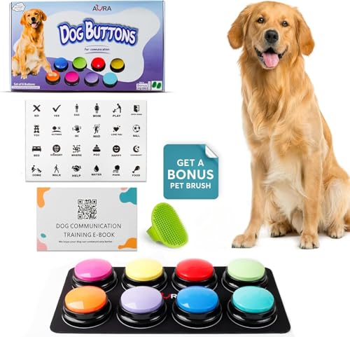 A-URA Dog Buttons for Communication with Mat HD Sound Quality Dog Talking Button Set Non-Slip Back Mat Dog Buttons Talk for Training Pet Talking Buttons for Dog (Pack of 8)