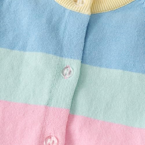 Girl's Long Sleeve Winter Colorful Rainbow Stripe Knit Button Up Cardigan Sweater Coat for Kids Girl 2-7 Years3