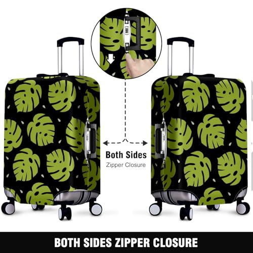 Travel Suitcase Cover Stretchable Luggage Protector with Secure Fastenings Wheel Guard Handle Access Slots Personalized Stylish Patterns Water-Resistant Material Green Leaves2