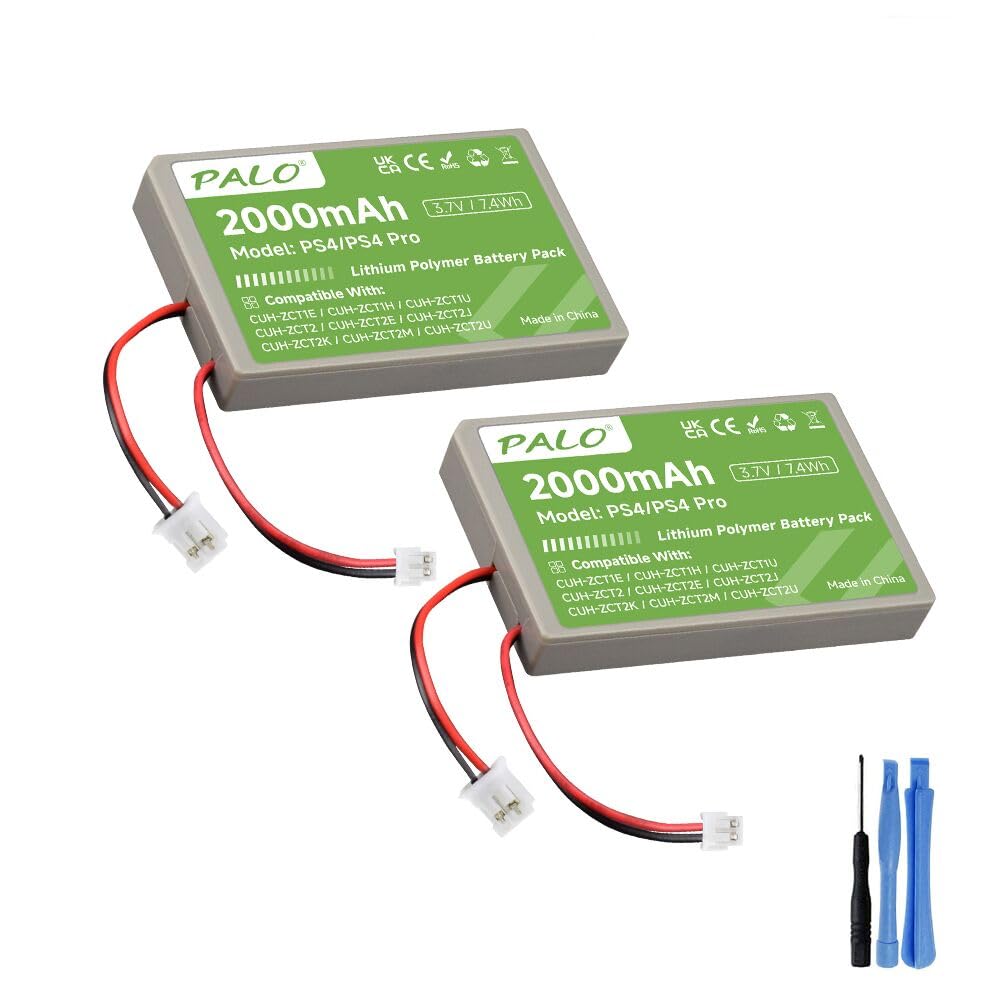 2 Pack PS4 Controller Battery, 2000mAh Battery Replacement for Sony PalyStation 4 PS4 Pro Slim Dualshock 4 V1 V2 Controller CUH-ZCT1H CUH-ZCT1E CUH-ZCT1U CUH-ZCT2U CUH-ZCT2