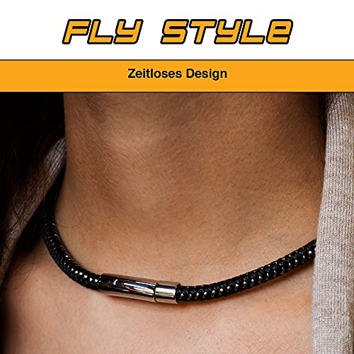 Fly Style Halskette Armband aus Kunstleder schwarz geflochten mit Verschluss aus Edelstahl - Herren Kette, Längen:ca. 55.0 cm, Stärke:4 mm