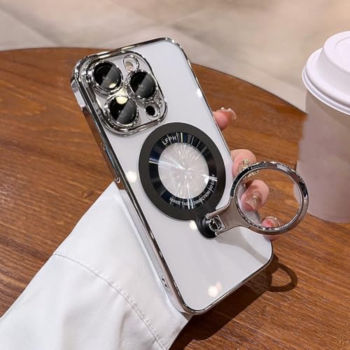 Étui de support de bague transparent minimaliste au design argenté pur pour iPhone 14