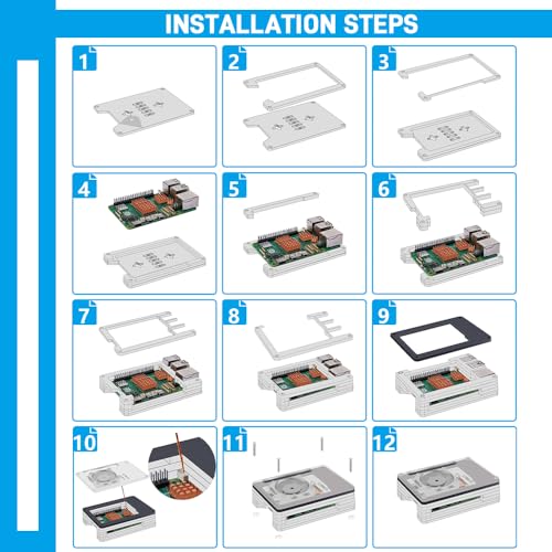 GeeekPi Boîtier en acrylique pour Raspberry Pi 5, Raspberry Pi 5 avec ventilateur 4 broches et 4 dissipateurs thermiques en cuivre pur pour Raspberry Pi 5