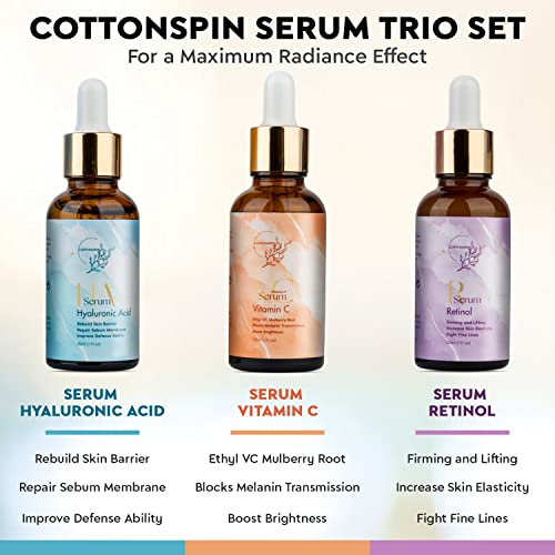 Cottonspin Anti-Aging Facial Serum Set. Vitamin C Serum, Retinol Serum And Hyaluronic Acid Serum For Brightening, Firming, And Hydrating For Face. Anti-Wrinkle And Dark Circle Remover 3X1 Fl Oz #TOP1