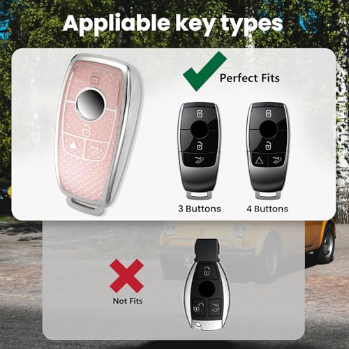 Image of Key Fob Cover for Mercedes Benz, Rhinestone Wristlet Case, Pink