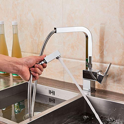 Robinet de cuisine avec douchette de traction pour nettoyer facilement les grands éviers