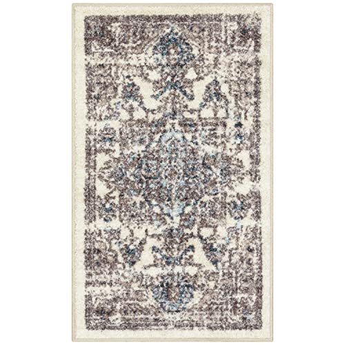 Maples Rugs Tapestry Farmhouse Area Rugs – Made in USA – Washable, Non Slip Indoor Carpet for Entryway, Foyer, Kitchen, and Bathroom, 1'8 x 2'10, Taupe/Grey