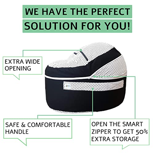 2 Sizes In 1 Stuffed Animal Storage Bean Bag Chair Cover For Kids & Adults | Washable Xl Stuffie Seat | 100% Cotton | Pouf Organizer For Plush Toys, Linens, Quilts & Pillows | Black & White #TOP3