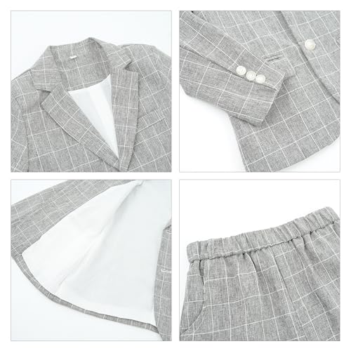 Image of LOLANTA Boys Suit Wedding Ring Bearer Outfit Kids Formal Wear Dress Clothes | Boy 3-Piece Plaid Suits, Sport Coat Blazer and Pants Set with Adjustable Bow Tie, Gentleman Birthday Party Graduation Outfits